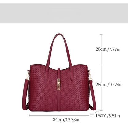 3pcs Woven Pattern Tote Bag Set, Fashion PU Leather Shoulder Handbag With Crossbody Bag & Clutch Purse For Women