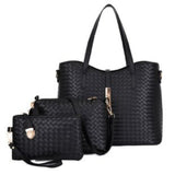 3pcs Woven Pattern Tote Bag Set, Fashion PU Leather Shoulder Handbag With Crossbody Bag & Clutch Purse For Women