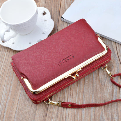 realaiot  PU Leather Clutch Wallet For Women, Multifunctional Crossbody Bag, Fashion Long Coin Purse With Kiss Lock