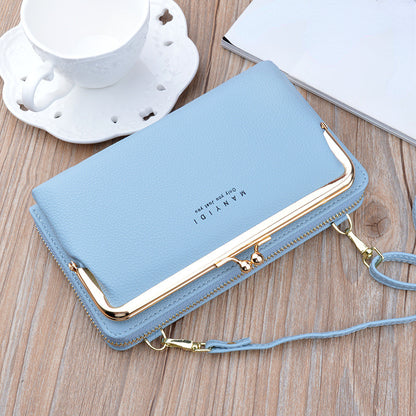 realaiot  PU Leather Clutch Wallet For Women, Multifunctional Crossbody Bag, Fashion Long Coin Purse With Kiss Lock