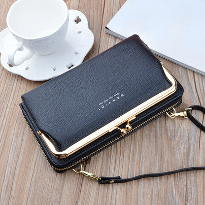 realaiot  PU Leather Clutch Wallet For Women, Multifunctional Crossbody Bag, Fashion Long Coin Purse With Kiss Lock