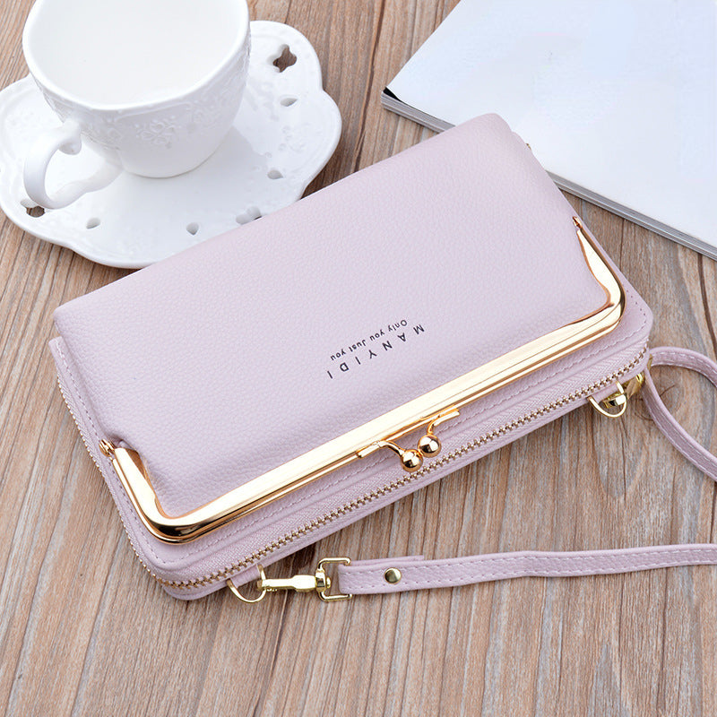 realaiot  PU Leather Clutch Wallet For Women, Multifunctional Crossbody Bag, Fashion Long Coin Purse With Kiss Lock