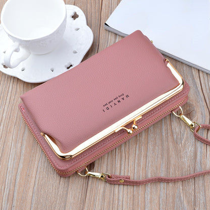 realaiot  PU Leather Clutch Wallet For Women, Multifunctional Crossbody Bag, Fashion Long Coin Purse With Kiss Lock