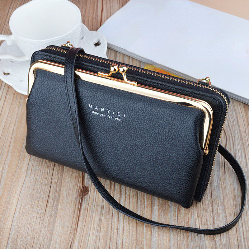 realaiot  PU Leather Clutch Wallet For Women, Multifunctional Crossbody Bag, Fashion Long Coin Purse With Kiss Lock