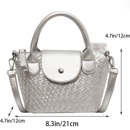 Mini Woven Pattern Handbag, Fashion Flap Crossbody Bag, Women's PU Leather Shoulder Purse