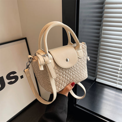 Mini Woven Pattern Handbag, Fashion Flap Crossbody Bag, Women's PU Leather Shoulder Purse