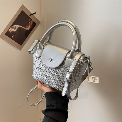 Mini Woven Pattern Handbag, Fashion Flap Crossbody Bag, Women's PU Leather Shoulder Purse