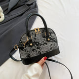 realaiot  Retro Embroidery Shell Handbag, Women's Color Contrast Crossbody Bag, Fashion Top Handle Satchel Purse