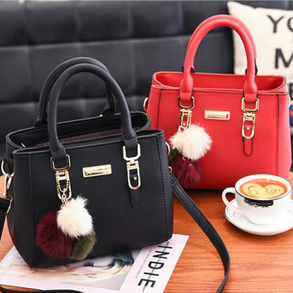 Stylish Small Handbag For Women, Solid Color Crossbody Bag, Elegant Top Handle With Pompom Ball Pendant