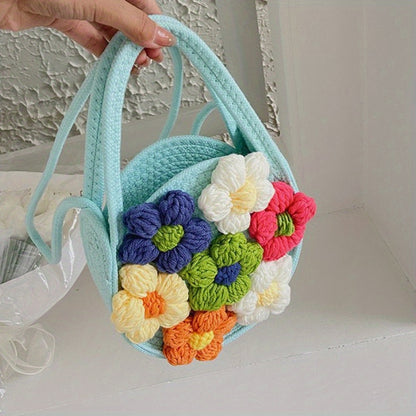 realaiot  Flower Knitted Crossbody Bag, Summer Beach Shoulder Bag, Women's Casual Handbag & Purse For Travel