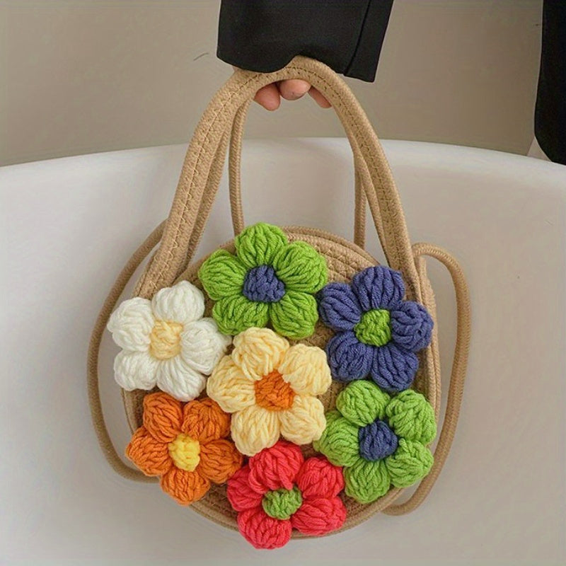 realaiot  Flower Knitted Crossbody Bag, Summer Beach Shoulder Bag, Women's Casual Handbag & Purse For Travel