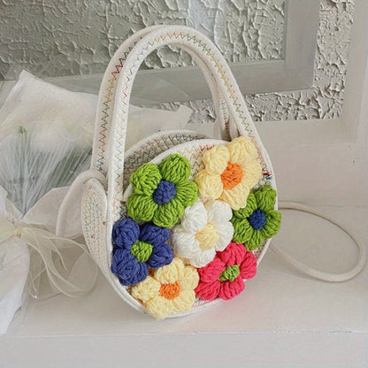 realaiot  Flower Knitted Crossbody Bag, Summer Beach Shoulder Bag, Women's Casual Handbag & Purse For Travel