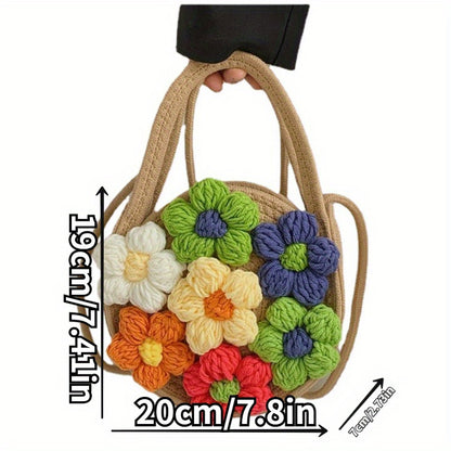 realaiot  Flower Knitted Crossbody Bag, Summer Beach Shoulder Bag, Women's Casual Handbag & Purse For Travel