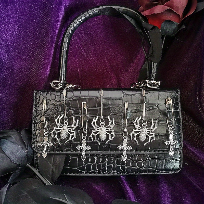 realaiot  Mini Y2K Gothic Handbag, Trendy Dark Motorcycle Satchel Bag, Women's Punk Style Shoulder Bag & Purse