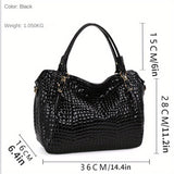 realaiot  Crocodile Pattern Tote Bag, Luxury Genuine Leather Handbag, Fashion Crossbody Bag For Women