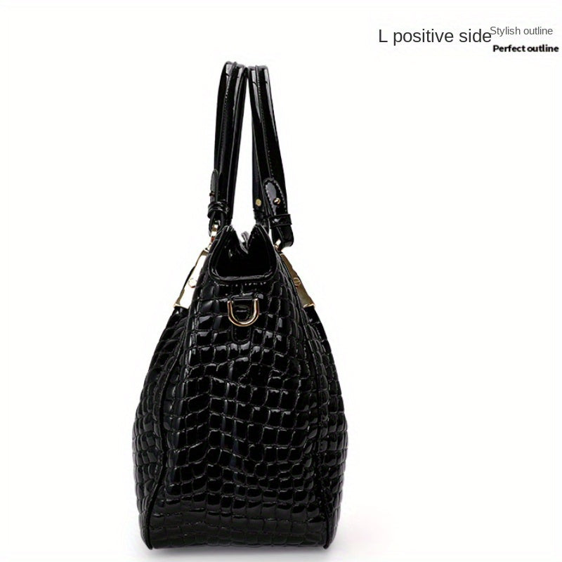 realaiot  Crocodile Pattern Tote Bag, Luxury Genuine Leather Handbag, Fashion Crossbody Bag For Women