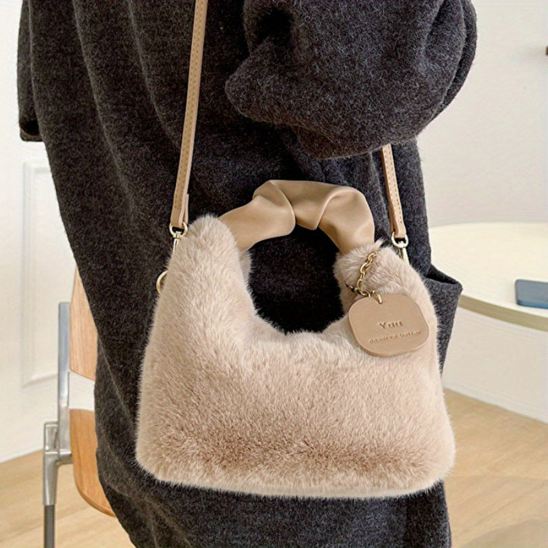 realaiot Fashion Fluffy Crossbody Bag, Trendy Plush Shoulder Bag, Women's Cute Handbag & Hobo Purse For Winter