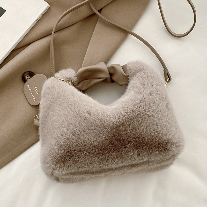 realaiot Fashion Fluffy Crossbody Bag, Trendy Plush Shoulder Bag, Women's Cute Handbag & Hobo Purse For Winter