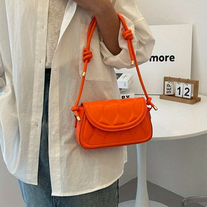 realaiot Trendy Embossed Shoulder Bag, Solid Color Flap Handbag, Perfect Underarm Bag For Daily Use