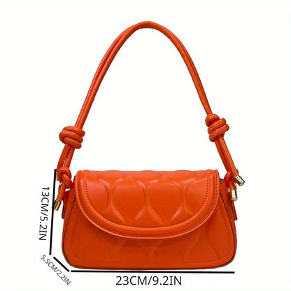 realaiot Trendy Embossed Shoulder Bag, Solid Color Flap Handbag, Perfect Underarm Bag For Daily Use