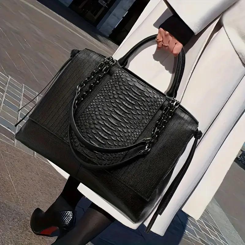 realaiot  Luxury Crocodile Pattern Handbag, Large Capacity Tote Bag For Women, Fashion Shoulder Briefcase