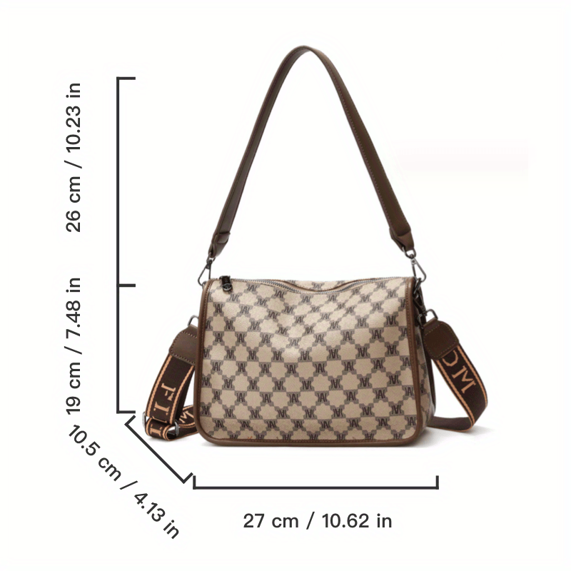 realaiot Classic Style Printed Crossbody Bag, Fashion PU Leather Zipper Purse, Women's Retro Shoulder Bag