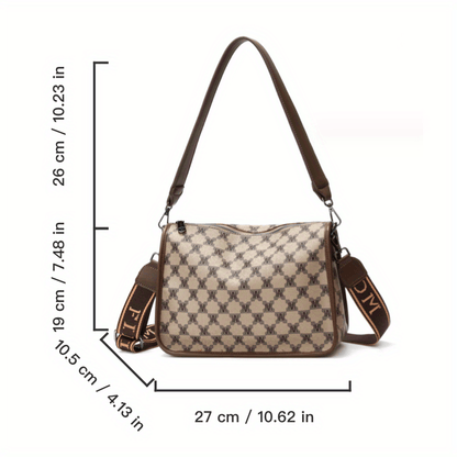 realaiot Classic Style Printed Crossbody Bag, Fashion PU Leather Zipper Purse, Women's Retro Shoulder Bag