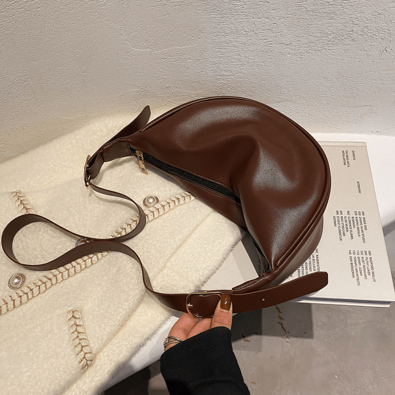 realaiot  Minimalist Solid Color Crescent Zipper Bag, All-Match Textured Zipper Shoulder Bag, All-Match Women's Daily Bag