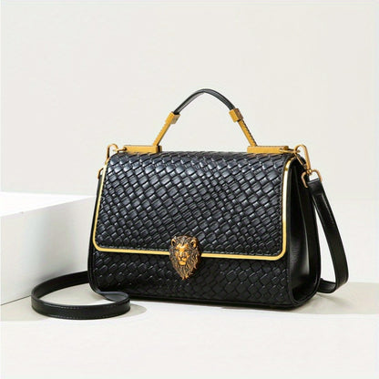 Classic Elegant Mini Square Bag, Black Top Handle Satchel Bag For Women, Trendy Flap Shoulder Bag