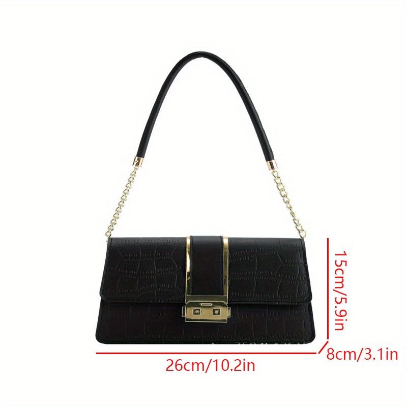 realaiot  Fashion Chain Shoulder Bag, Crocodile Pattern Underarm Purse, Women's Buckle Handbag