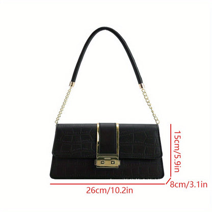 realaiot Fashion Chain Shoulder Bag, Crocodile Pattern Underarm Purse, Women's Buckle Handbag