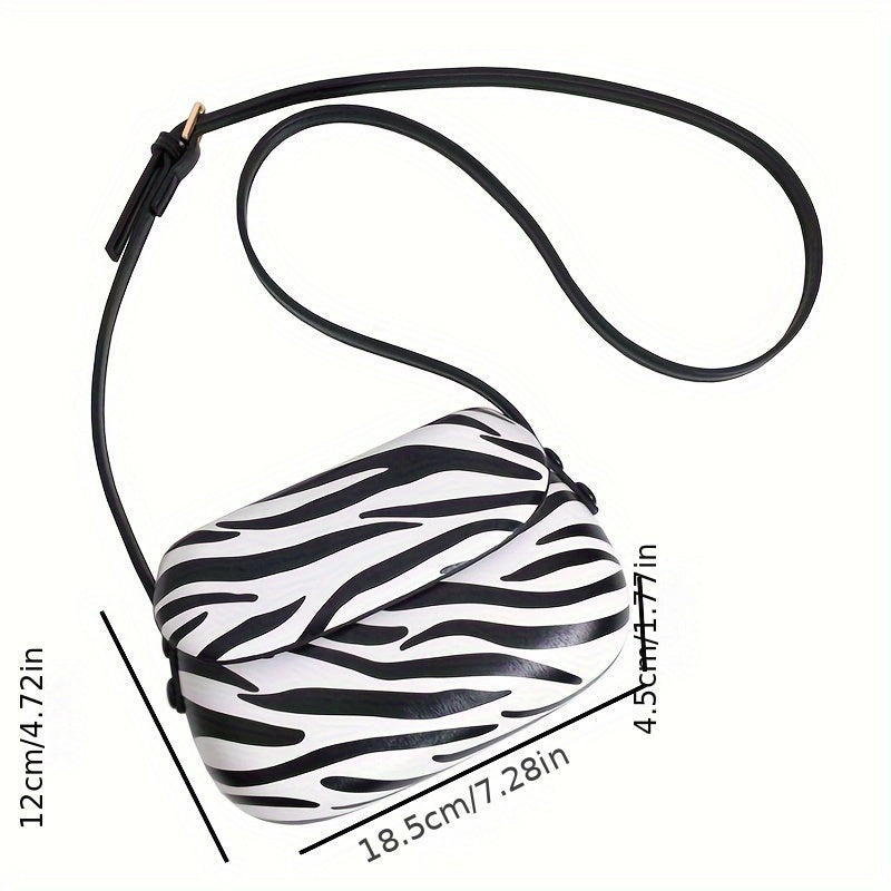 realaiot Mini Fashion Crossbody Saddle Bag, Zebra Pattern Shoulder Bag, Women's Casual Handbag & Purse