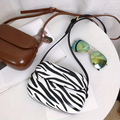 realaiot Mini Fashion Crossbody Saddle Bag, Zebra Pattern Shoulder Bag, Women's Casual Handbag & Purse