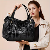 realaiot  Crocodile Pattern Tote Bag, Luxury Leather Shoulder Bag, Women's Large Capacity Handbag For Office & Work