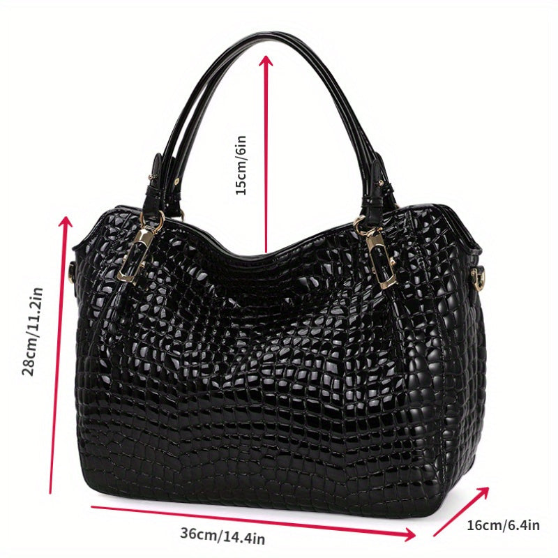 realaiot  Crocodile Pattern Tote Bag, Luxury Leather Shoulder Bag, Women's Large Capacity Handbag For Office & Work