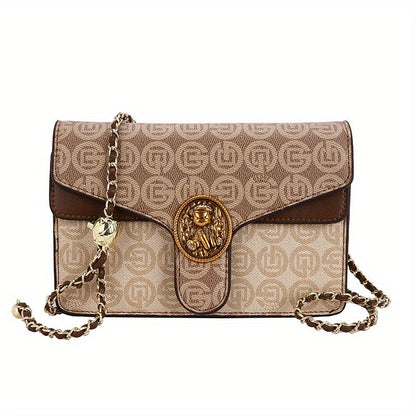 realaiot  Letter Print Crossbody Bag, Retro Chain Shoulder Bag, Women's Fashion Square Handbag