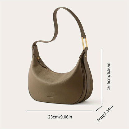 realaiot  Retro Style Saddle Shoulder Bag, Solid Color Hobo Bag, Women's Leather Underarm Purse