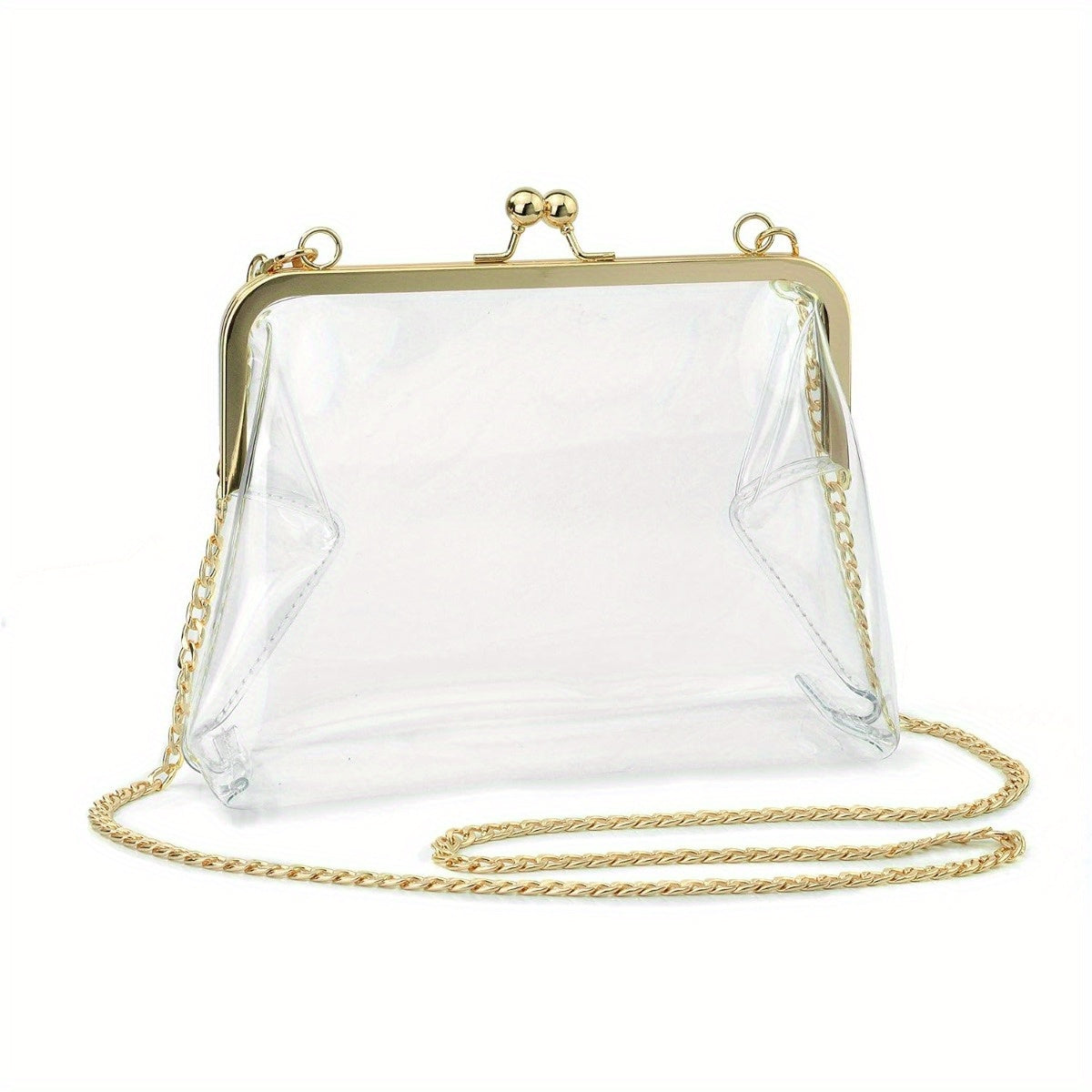 realaiot Mini Transparent Kiss-Lock Shoulder Chain Bag, All-Match Simple Crossbody Bag For Women