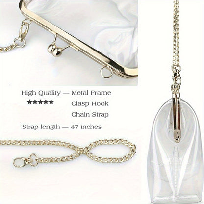 realaiot Mini Transparent Kiss-Lock Shoulder Chain Bag, All-Match Simple Crossbody Bag For Women