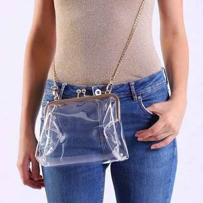 realaiot Mini Transparent Kiss-Lock Shoulder Chain Bag, All-Match Simple Crossbody Bag For Women