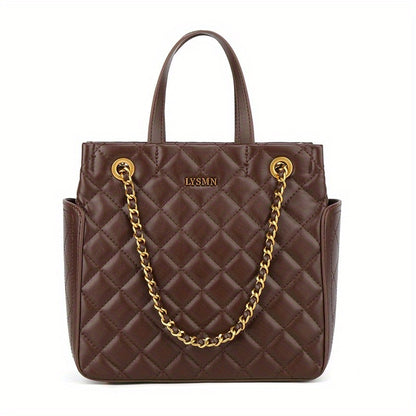 Classic Solid Color Handbag, Argyle Pattern Top Handle Satchel Bag, Women's Trendy Commuter Bag