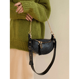 realaiot  Quilted Chest Bag, Chain Decor Crossbody Bag, Women's Faux Leather Waist Purse