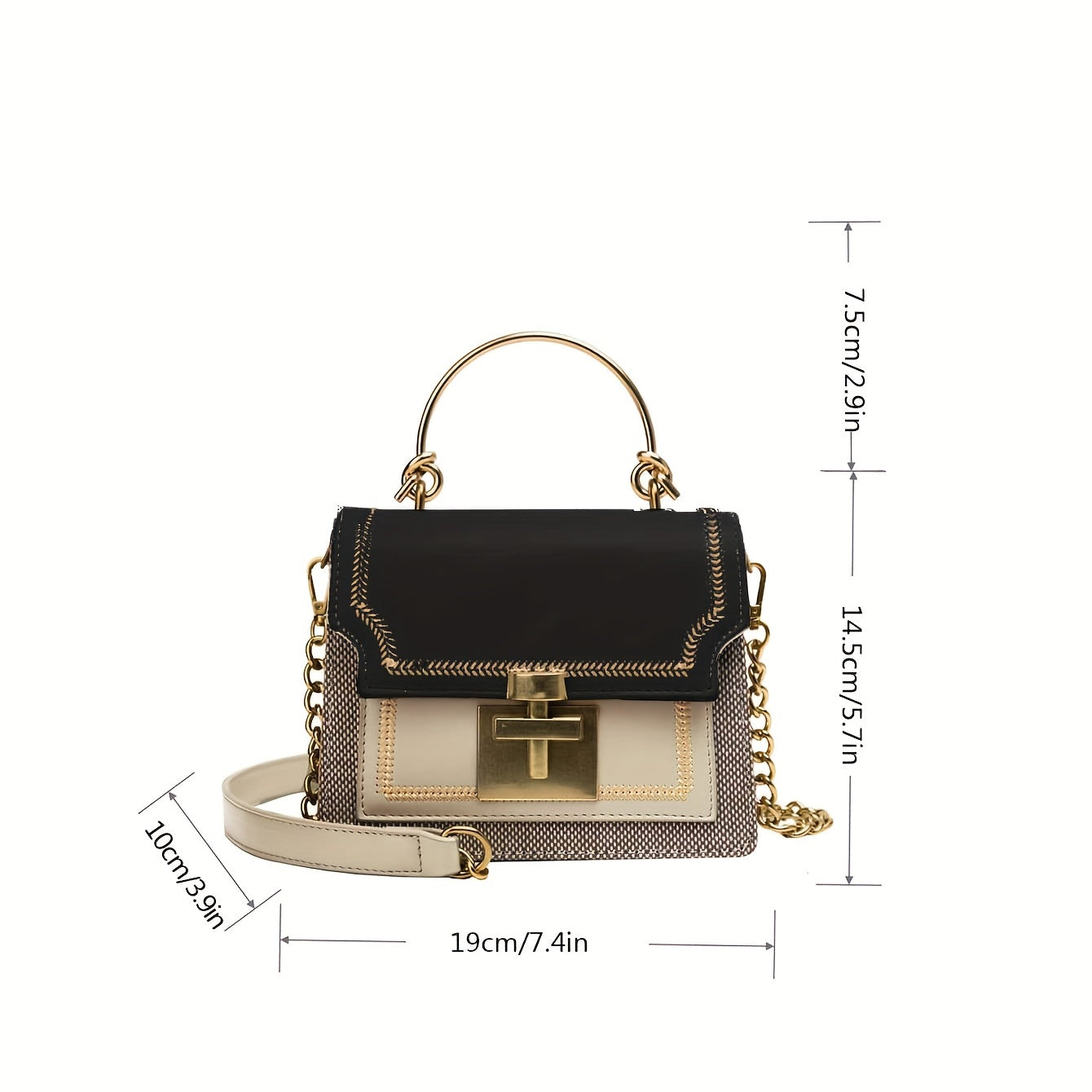 realaiot  Vintage Colorblock Square Bag - PU Leather Flap Purse - Women's Embroidery Crossbody Bag
