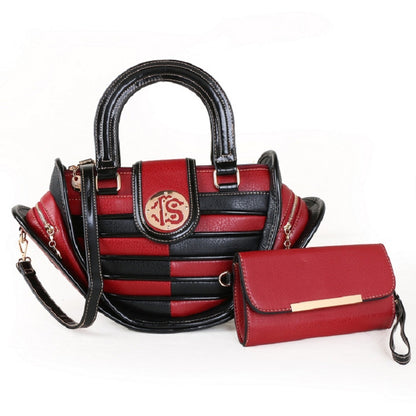 Trendy Colorblock Handbag Set, Women's Stylish Zipper Double Handle Purse & Coin Purse Set