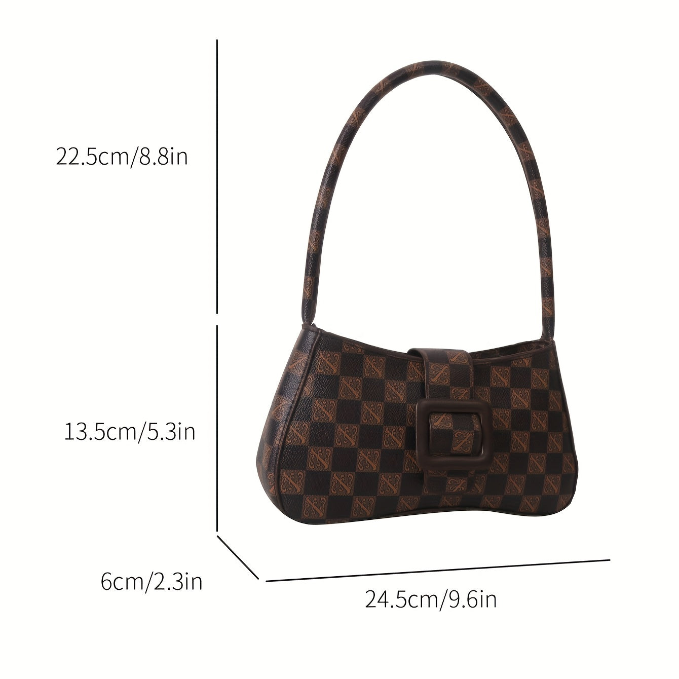 Checkered Texture Shoulder Bag, Retro Style Underarm Purse, Trendy Buckle Decor Handbag For Women