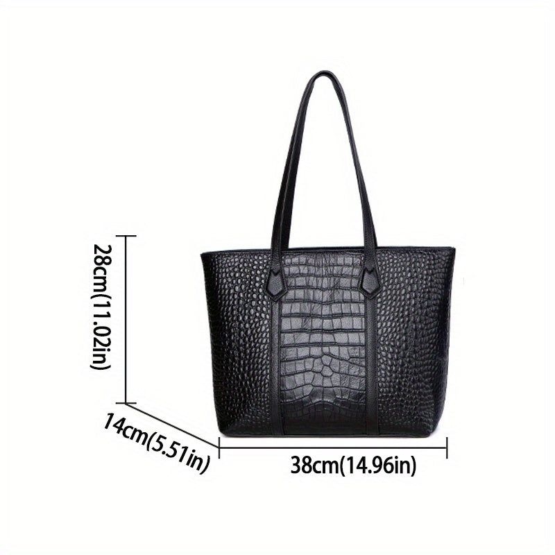 realaiot  Crocodile Print Tote Bag, Luxury Large Capacity Handbag, Genuine Leather Shoulder Bag For Women