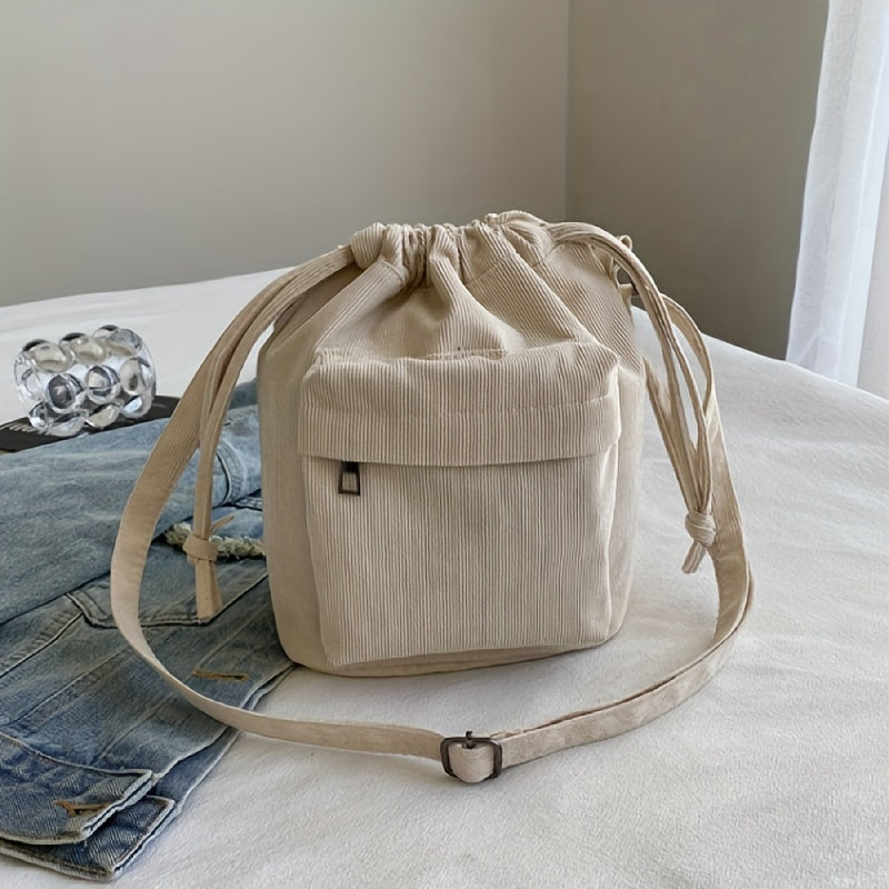 realaiot  Mini Vintage Drawstring Bucket Bag, Retro Crossbody Bag, Women's Shoulder Purse & Handbag