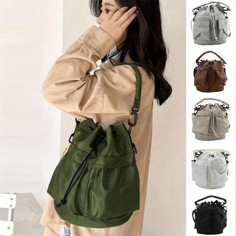 Fashionable Minimalist Bucket Shoulder Bag, All-Match Versatile Solid Color Handbag & Underarm Bag