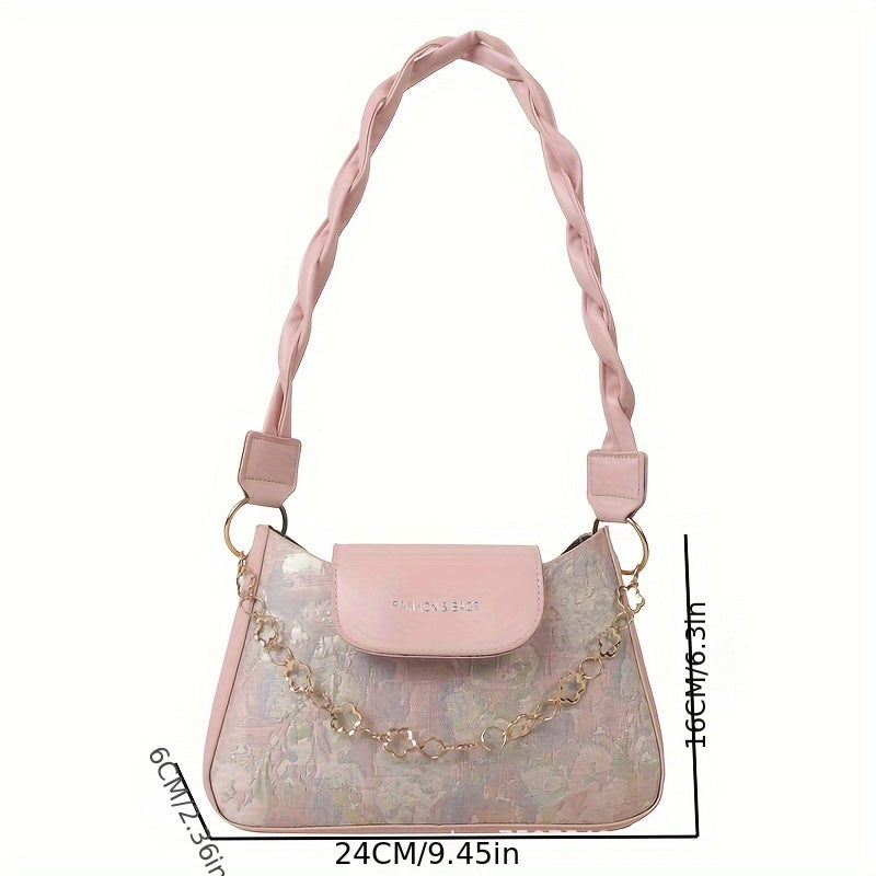 realaiot  Fashion Floral Graphic Shoulder Bag, Trendy PU Underarm Bag, Women's Casual Handbag & Purse