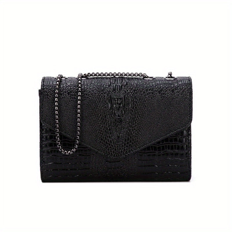 realaiot  Crocodile Pattern Crossbody Bag, Luxury Chain Shoulder Bag, Women's Fashion Handbag & Square Purse